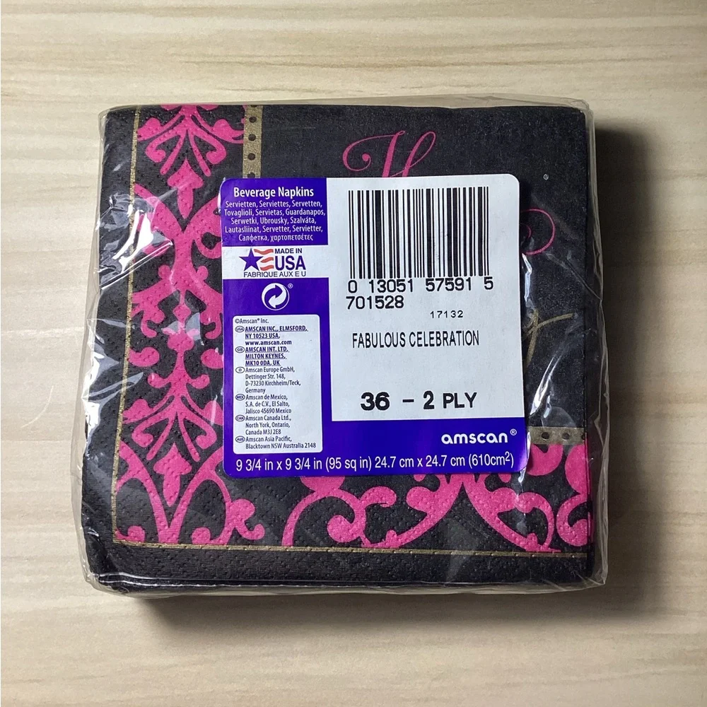 Black and Pink Happy Birthday Plates, Napkins, and Cups Set